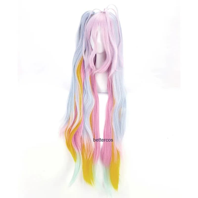 No Game No Life Shiro Parrucche Cosplay Blu Rosa Giallo Mix 120 cm Lunghi Capelli sintetici ondulati resistenti al calore + Parrucca Capx;3,v'6.f;9,