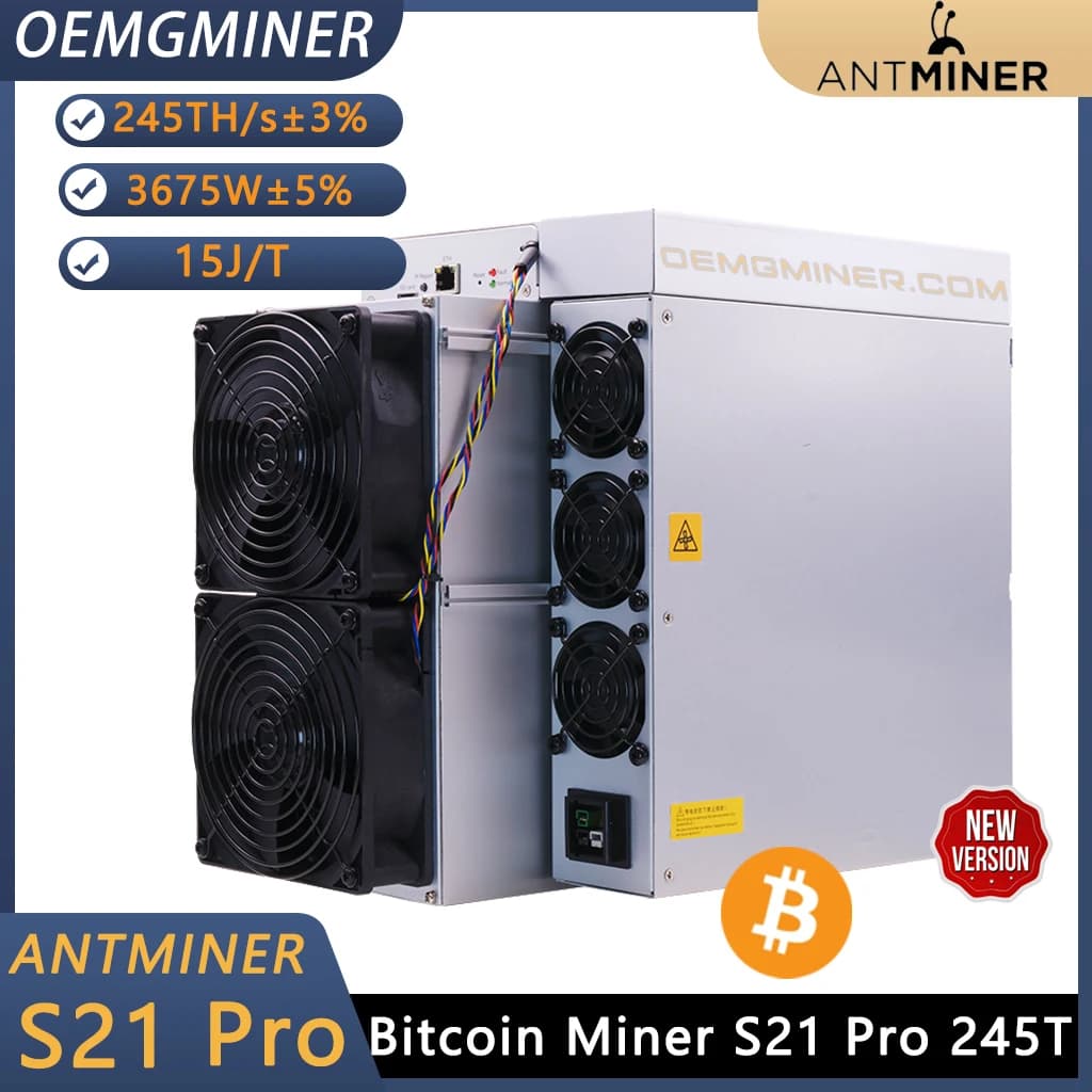 Nuovo Bitmain Antminer S21 Pro BTC BCH 220TH/s 245Th/s 3300W/h 15J/t SHA 256 Bitmain Mining Machine Asic Miner con alimentatore