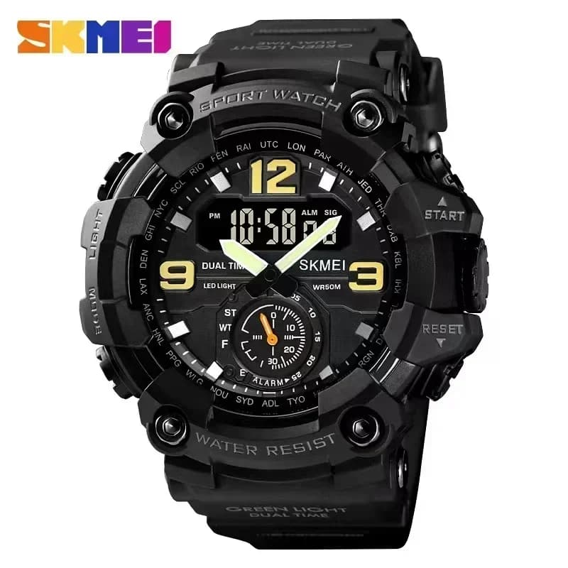 SKMEI 1637 Double Movement 3 Time Watch Men's Sports Wrist Watch Waterproof Watches Electronic montre homme Antiurto Watch Digital Men's Watch