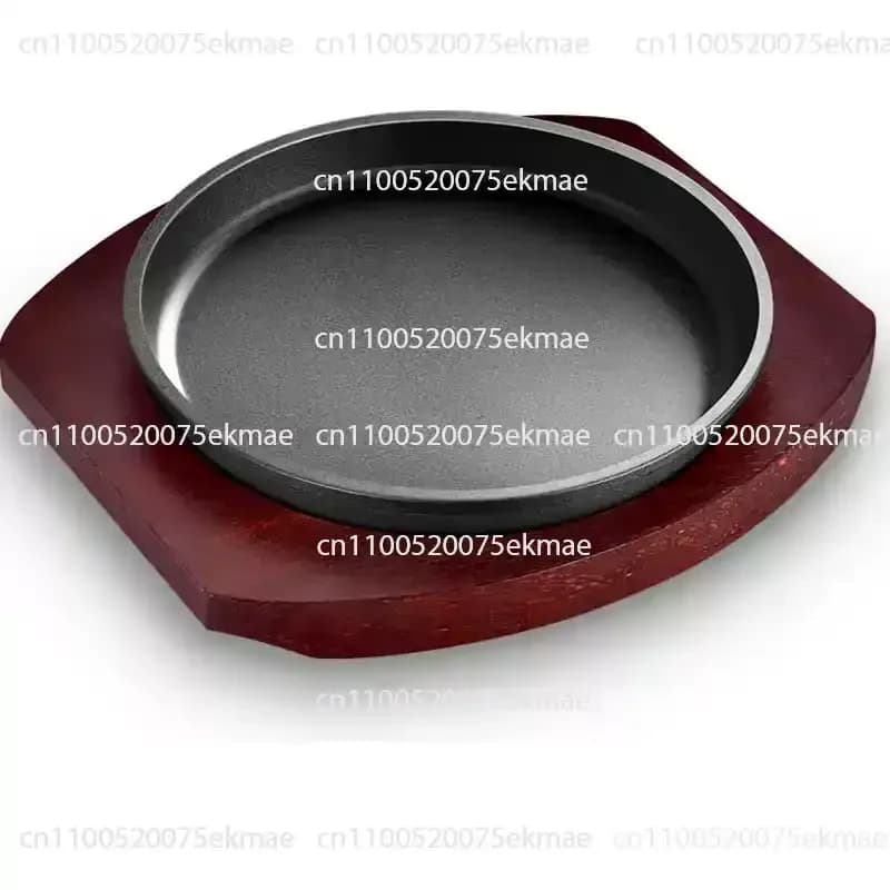Western-style Round Barbecue Griddle, Oak-handled Teppanyaki Plate, Steak-frying Pan for Home Use