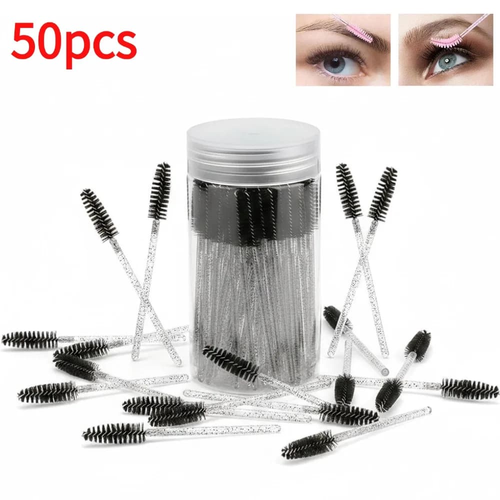 50 Pezzi Spazzole Monouso per Ciglia con Manico Glitterato, Pettine Corto per Sopracciglia, Bacchette per Mascara per Extension Ciglia, Strumenti per il Trucco