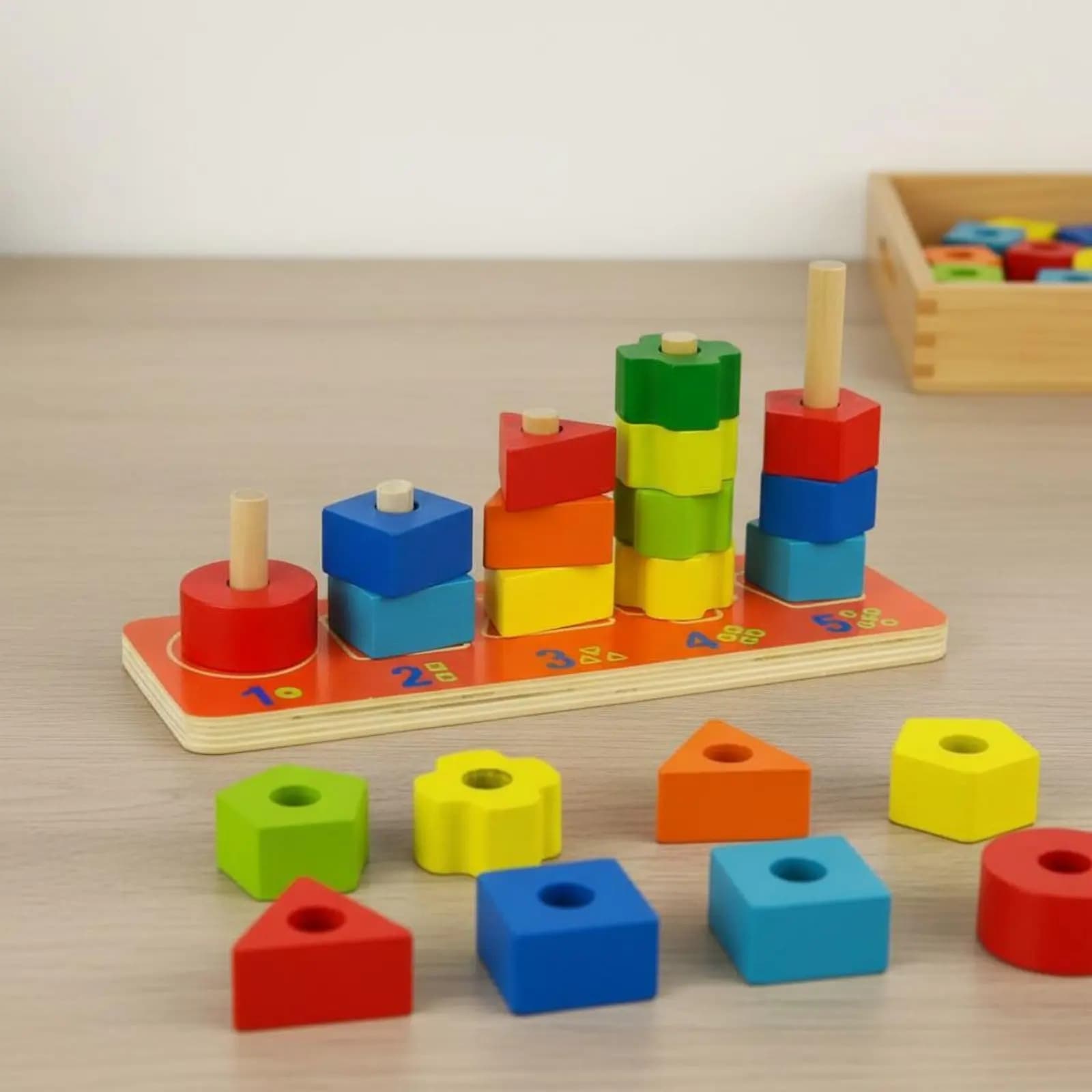 Giocattolo Educativo in Legno per Ordinare Forme Geometriche, Blocchi da Assemblare con Bordi Lisci per Bambini