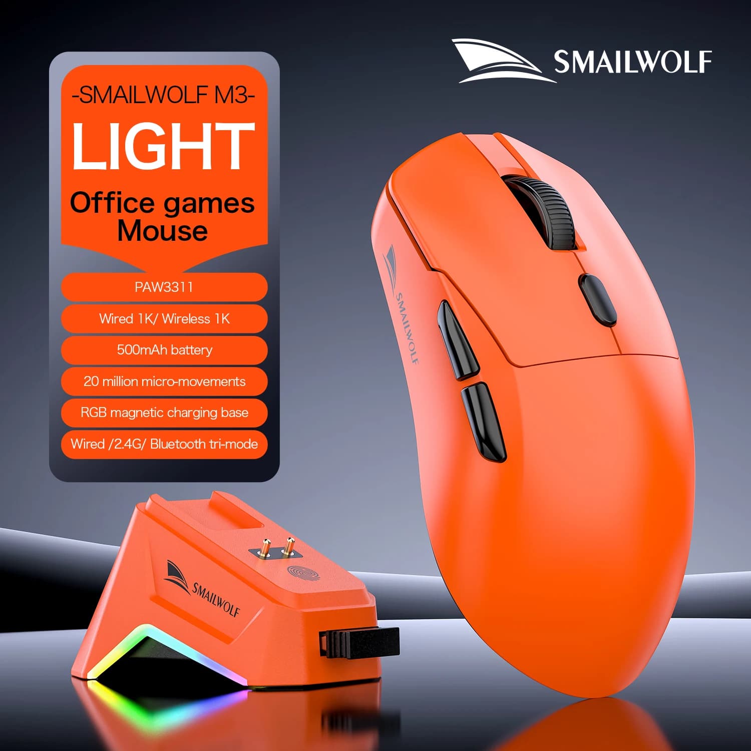 SMAILWOLF M3pro Mouse from Gaming Wireless Bluetooth PAW3311 Lightweight for Notebook E-sports Width 1K HZ FPS Home Use New Product 2026
