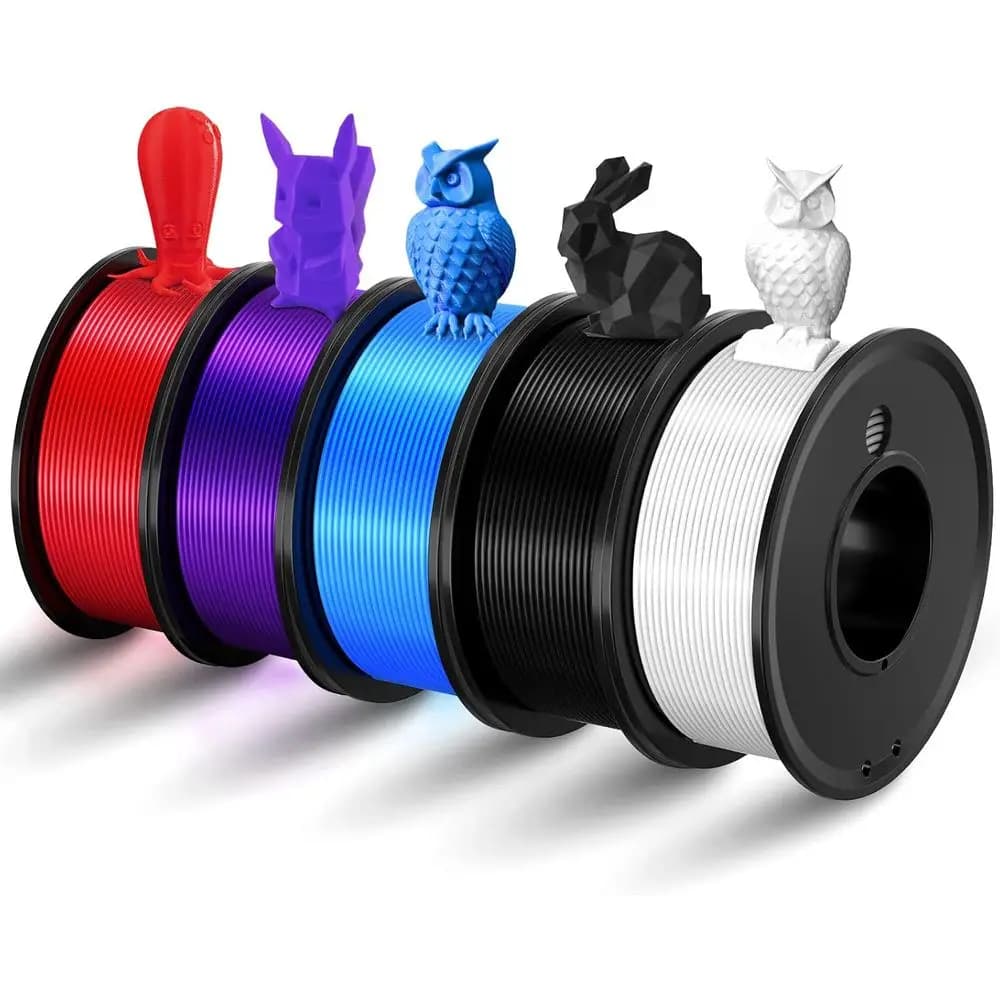 Filamento PLA 1,75mm Confezione da 5 - Bianco, Nero, Rosso, Blu - Materiale per Stampa 3D ad Alta Precisione