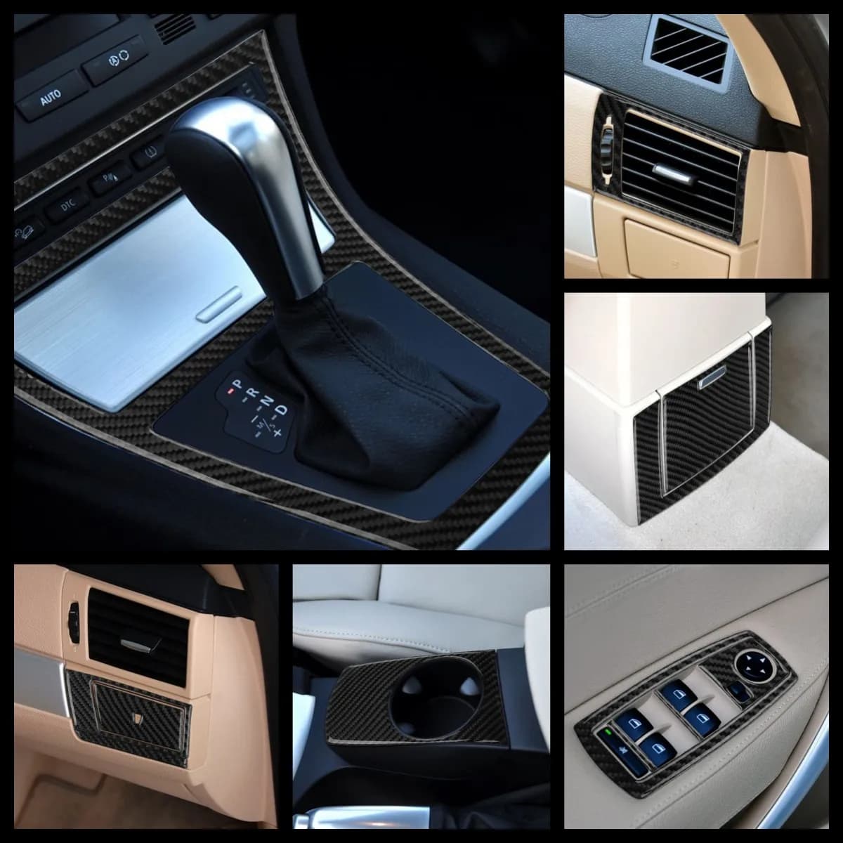 Per BMW X3 E83 2006-2010 pannello ingranaggi di controllo centrale in fibra di carbonio uscita posteriore presa d'aria finestre pannello di controllo accessori adesivi