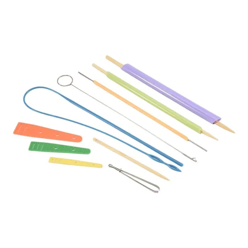 Set di strumenti per infilare e annodare tubi in tessuto, set di strumenti per infilare i lacci, kit per cucire con anelli, come da immagine, in plastica e metallo - B51B