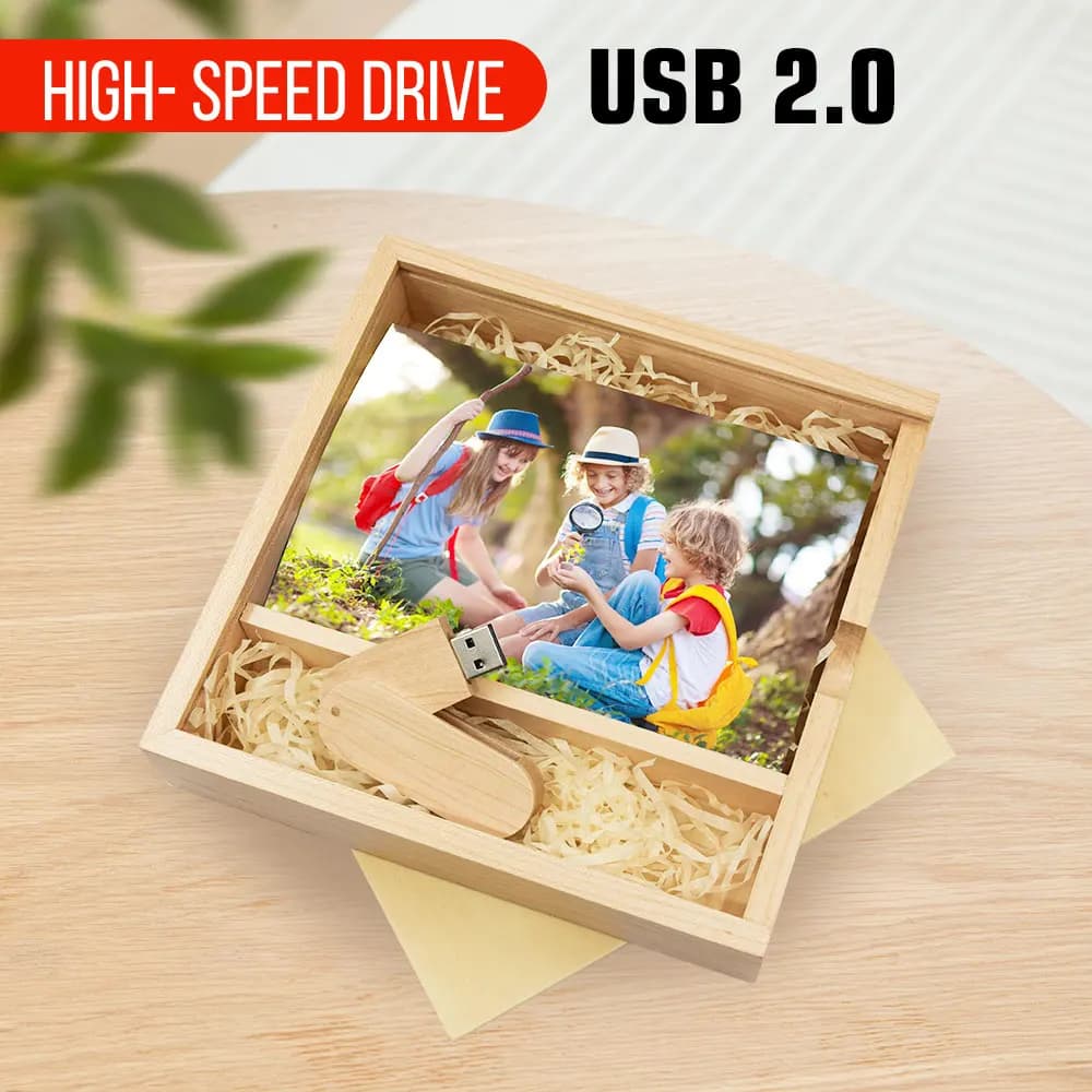 Album Fotografico in Legno di Noce con Logo Personalizzato Gratuito, USB+Scatola, Chiavetta USB 2.0 16GB 32GB, Regalo per Matrimonio e Fotografia