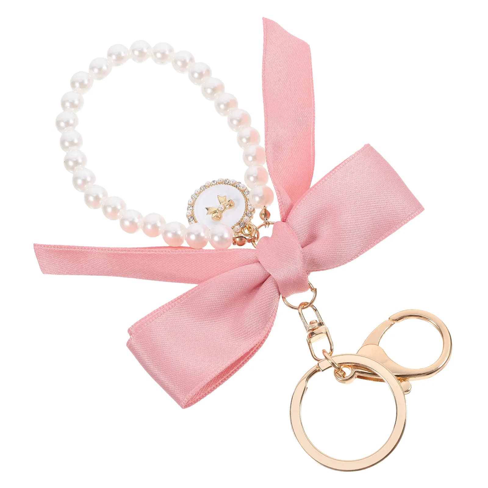Pearl Embellished Bowknot Keychain Cute Key Chain for Women Bag Charm Pendant Lovely Purse Handbag Decor Romantic Feminine