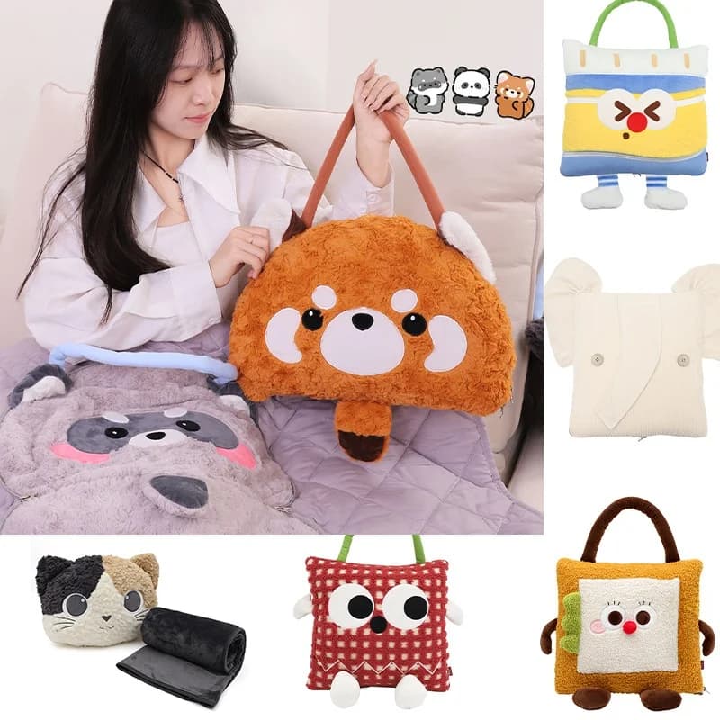Cartoon Quilted Pillow Air Conditioning Quilt Pillow Cover Two-In-One Car-Mounted Blanket Soft Fabric Home Decorative Cushion