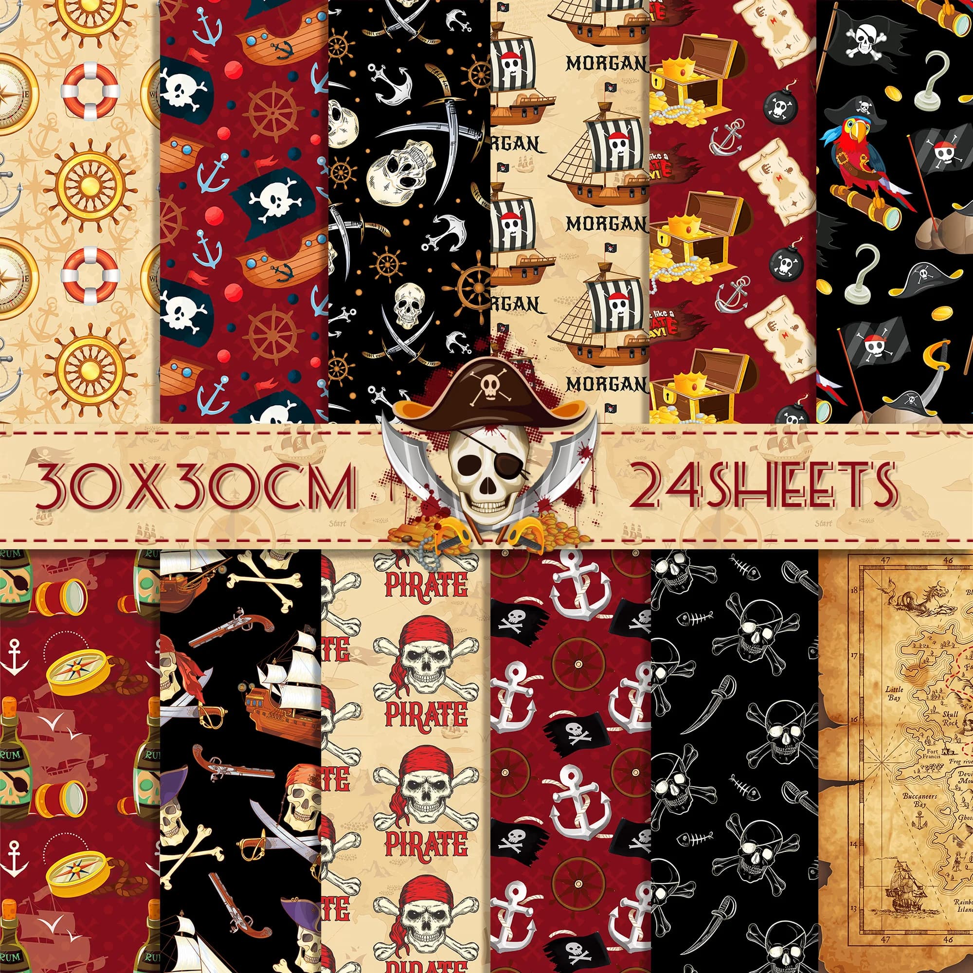 24pcs European Pirate Theme DIY Scrapbook Craft Paper Art Background Paper Origami Card Making Photo Album Decoration