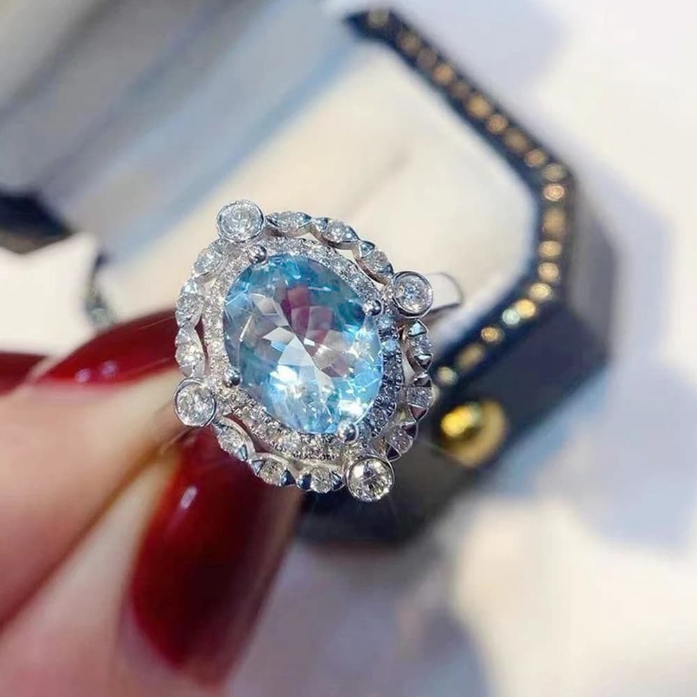 Huitan temperamento azzurro CZ anello donna per fidanzamento matrimonio 2022 nuovo Design alla moda Bling anelli femminili gioielli anniversario