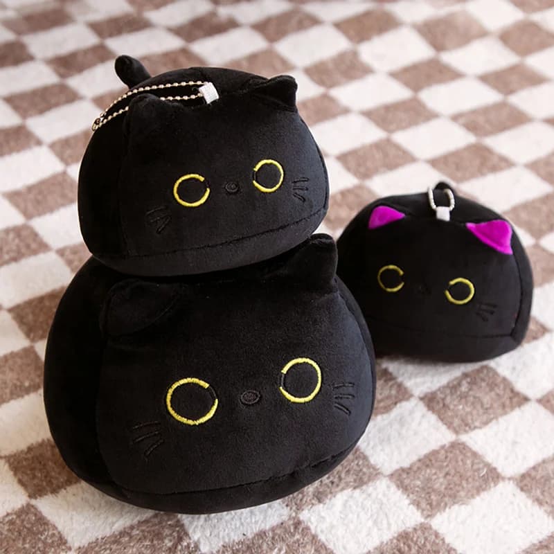 25 cm palla rotonda gatto peluche cuscino giocattoli morbidi peluche cartone animato animale bambola gatti neri cuscino per pisolino regalo di compleanno di Natale per i bambini