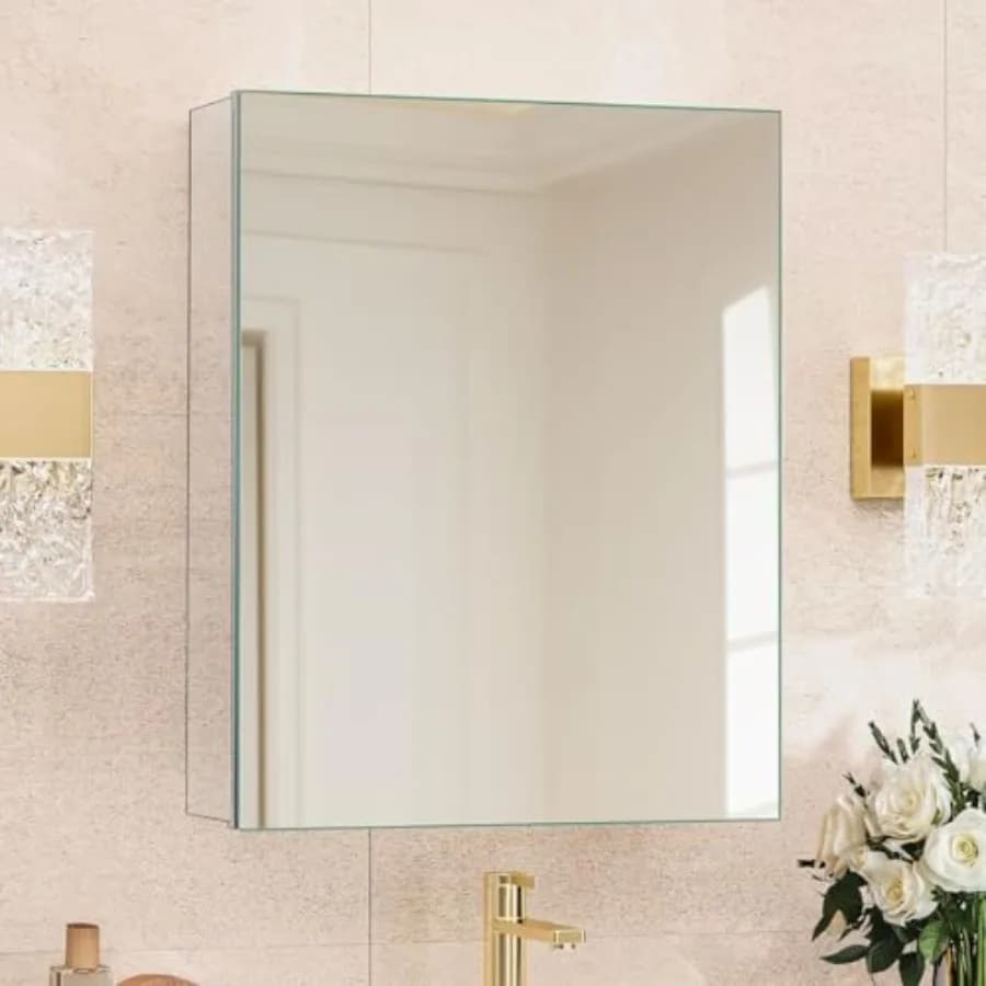 Specchio per armadietto da bagno in alluminio argento 20 x 26 pollici, da incasso o a parete, con ripiani regolabili e montaggio richiesto.
