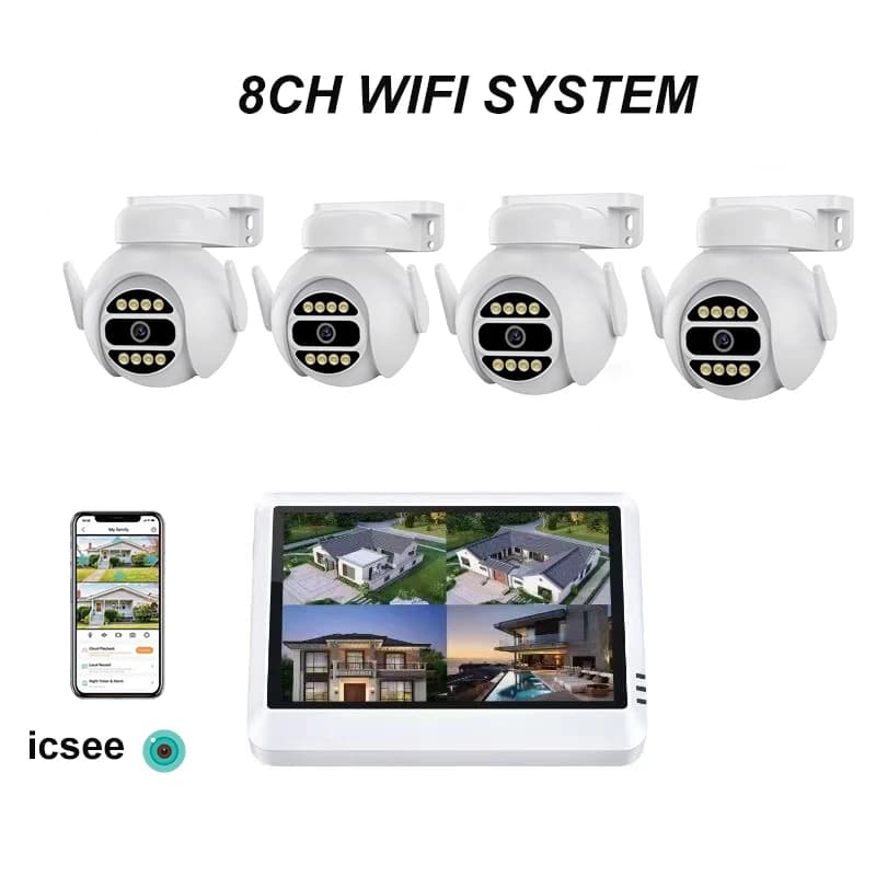 Sistema di Telecamere di Sicurezza WiFi Uzoom 6MP, Kit CCTV Wireless con NVR e Schermo, Telecamera PTZ da Esterno con Audio Bidirezionale