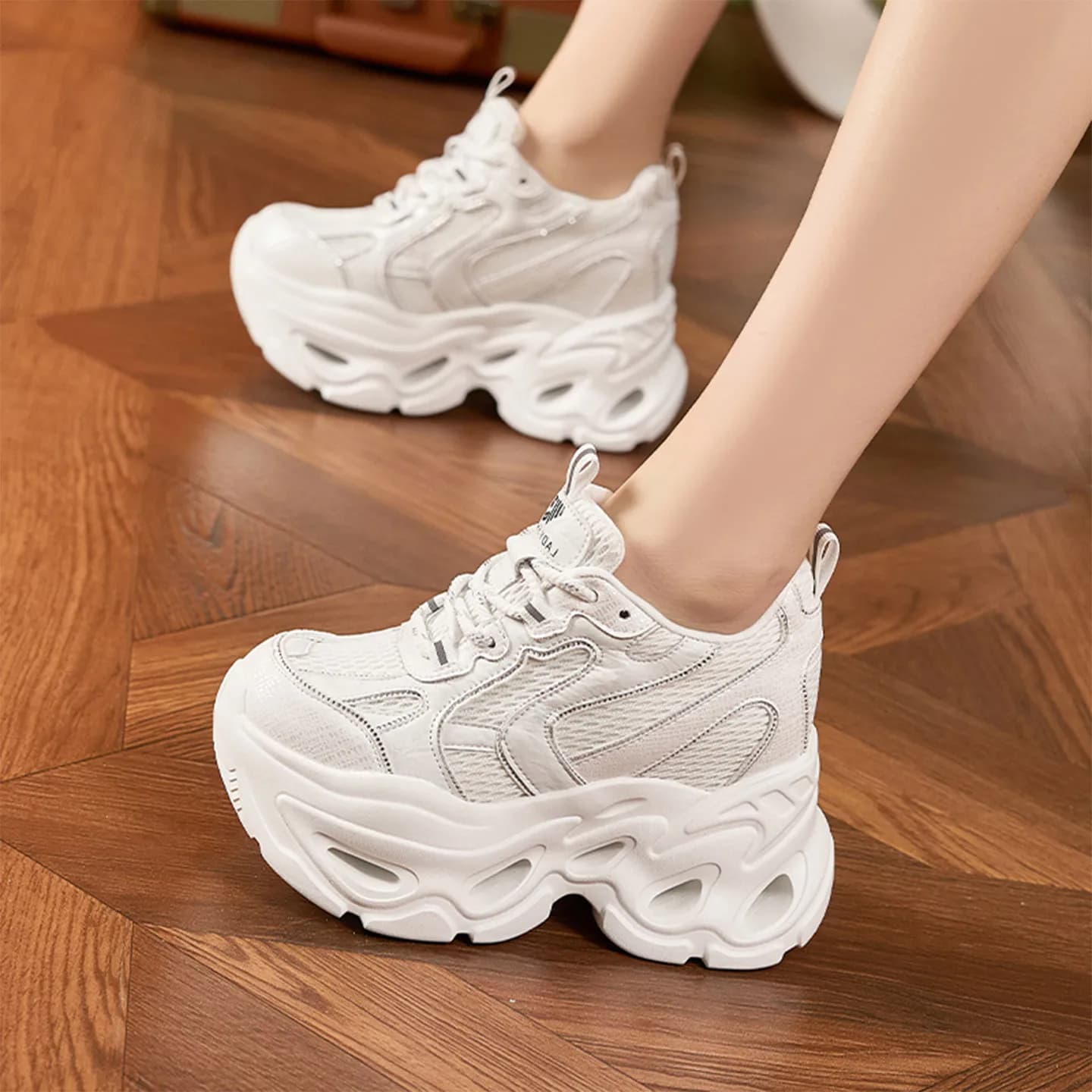 Scarpe da Donna con Strass alla Moda 2026 Primavera Nuove Tendenze Suola Spessa con Rialzo Interno Scarpe da Donna Versatili Casual Sportive