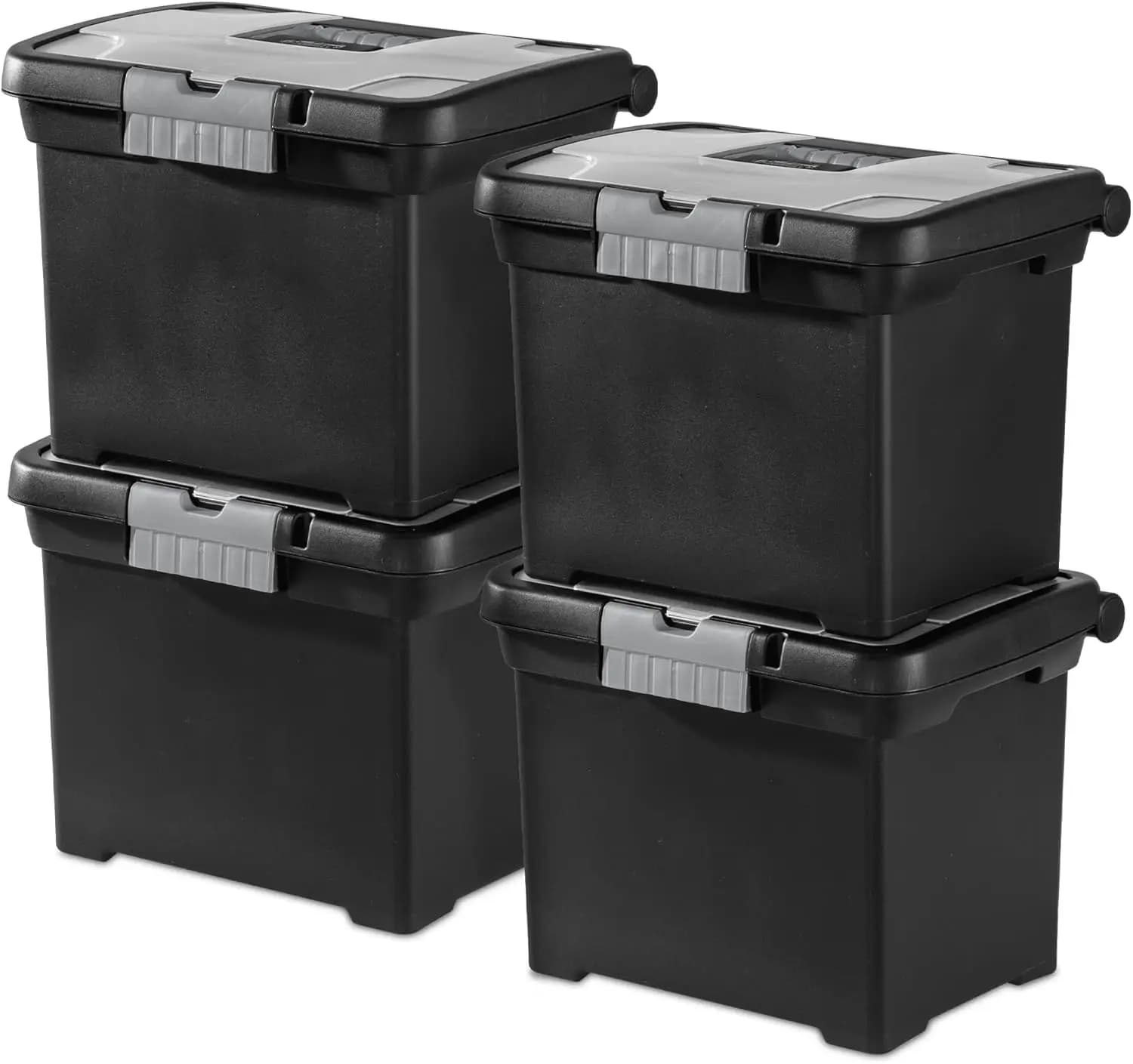 Confezione da 4 scatole portadocumenti portatili, contenitore impilabile per cartelle confezionabili, nero - Organizzatore in plastica per documenti in carta