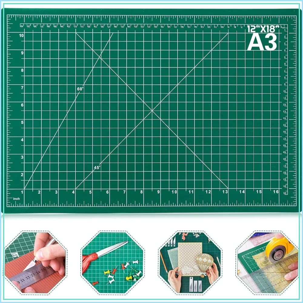 Self Healing Sewing Mat 12x18 Inch, Double Sided Rotary Cutting Mat, 5-Layer PVC Craft Board for Fabric, Quilting, Scrapbooking
