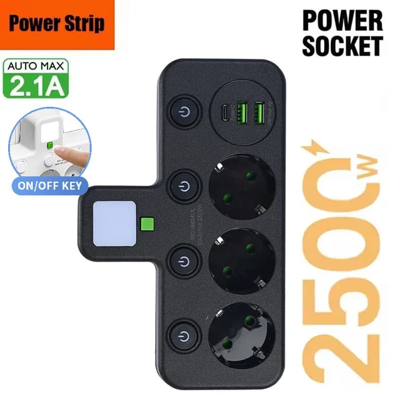 Presa EU 4/3/2/1 prese ciabatta con 2 porte USB Type-C senza prolunga adattatore per caricabatterie da muro per uffici domestici