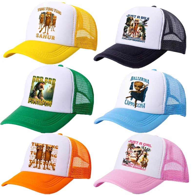 Italian Brainrot Sun Hat Sunshade Baseball Cap Adjustable Adult Tung Tungtung Sahur Kids Truck Driver Polyester Universal Casual