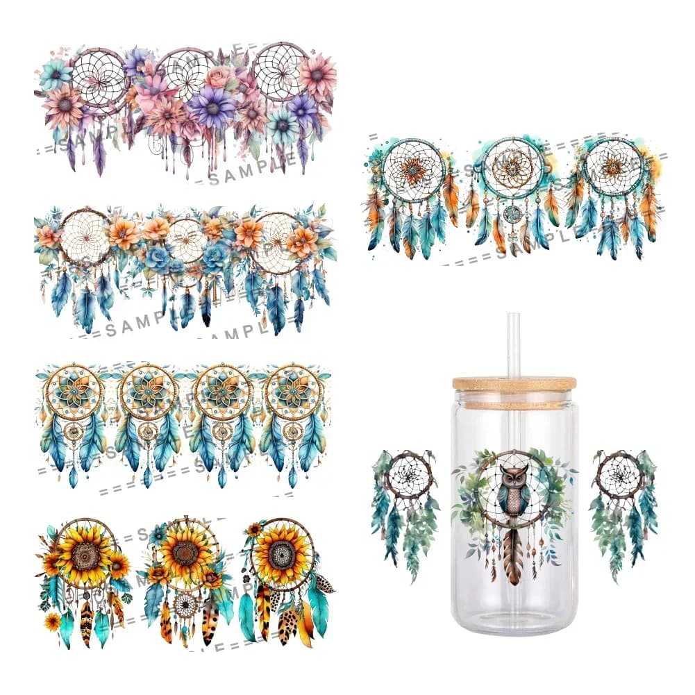 Dream Catcher Pattern UV DTF Transfer Sticker Waterproof Transfers Decals For 16oz Glass Cup Wrap Stickers