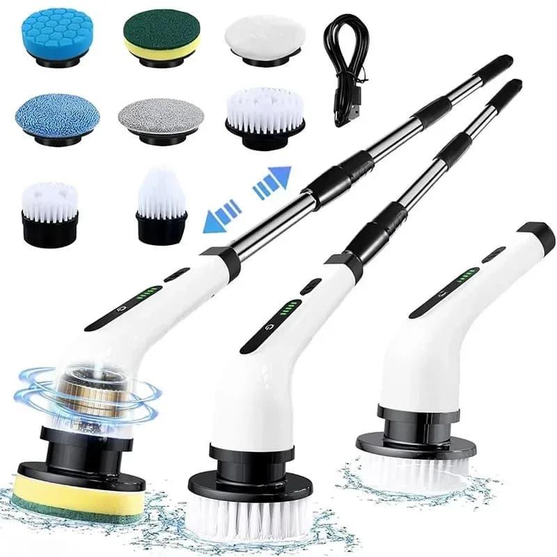 Spazzola Elettrica Rotante Senza Fili 2026 con 8 Testine - Spazzola Pulente Impermeabile per Bagno, Cucina, WC, Doccia