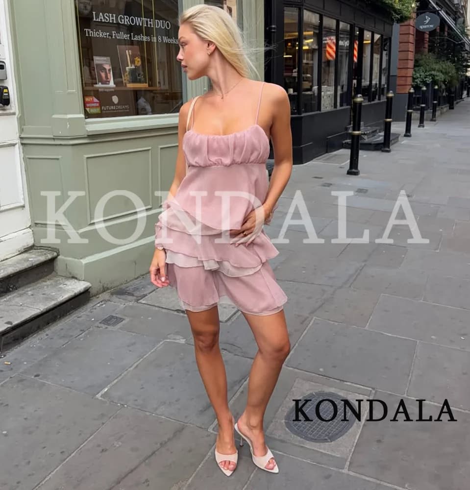 KONDALA Set Estivo Casual con Gonna a Balze da Donna, Elegante Completo da Vacanza con Canotta Plissettata e Minigonna, Nuovo Set Trendy 2026 per Feste in Spiaggia