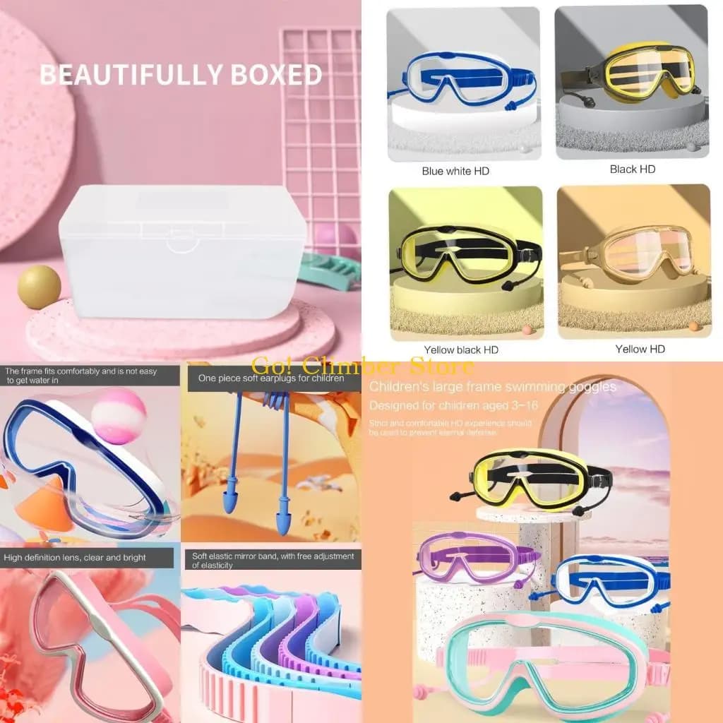 Q84C Kids Swimming Goggles with Anticrossed Bathroom Earplugs Wide View for Kids Big Gifts For Kids