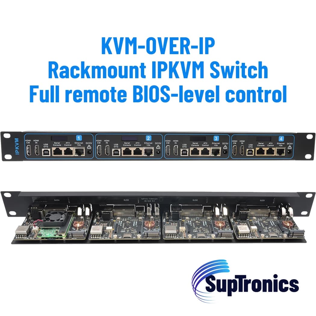 SupTronics Raspberry Pi CM4 with rack mounting IPKVM switch KVM on IP PIKVM X653-1U