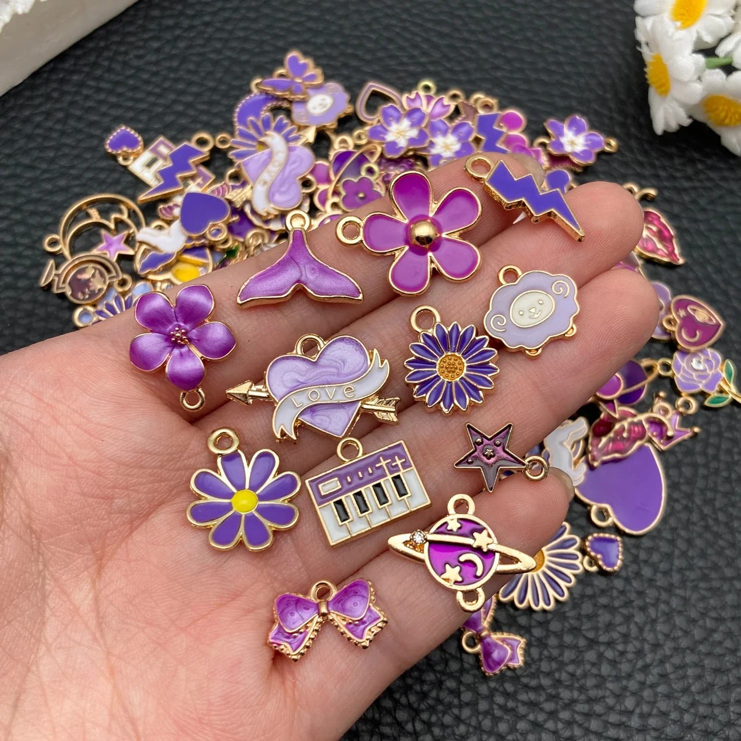20/50/100pcs Purple Oil-Dipped Charm Assortment (Random Mix) - DIY Craft Supplies for Handmade Earrings, Bracelets, Necklaces