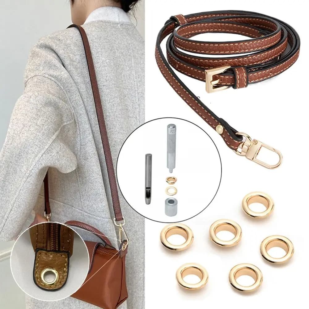 Accessories for Shoulder Bags, True Leather Strap with Punching Eyelet, Bag Belts, Longchamp Eyelet