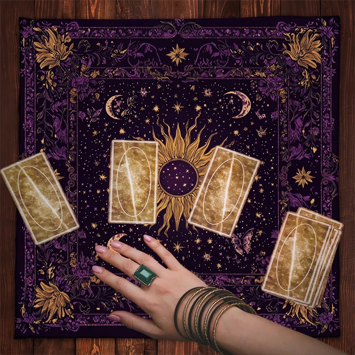 Sun Moon Divination Altar Cloth Tarot Mat Decor Retro Floral Vines Tarot Tablecloth Game Fortune Astrology Oracle Cards Pads