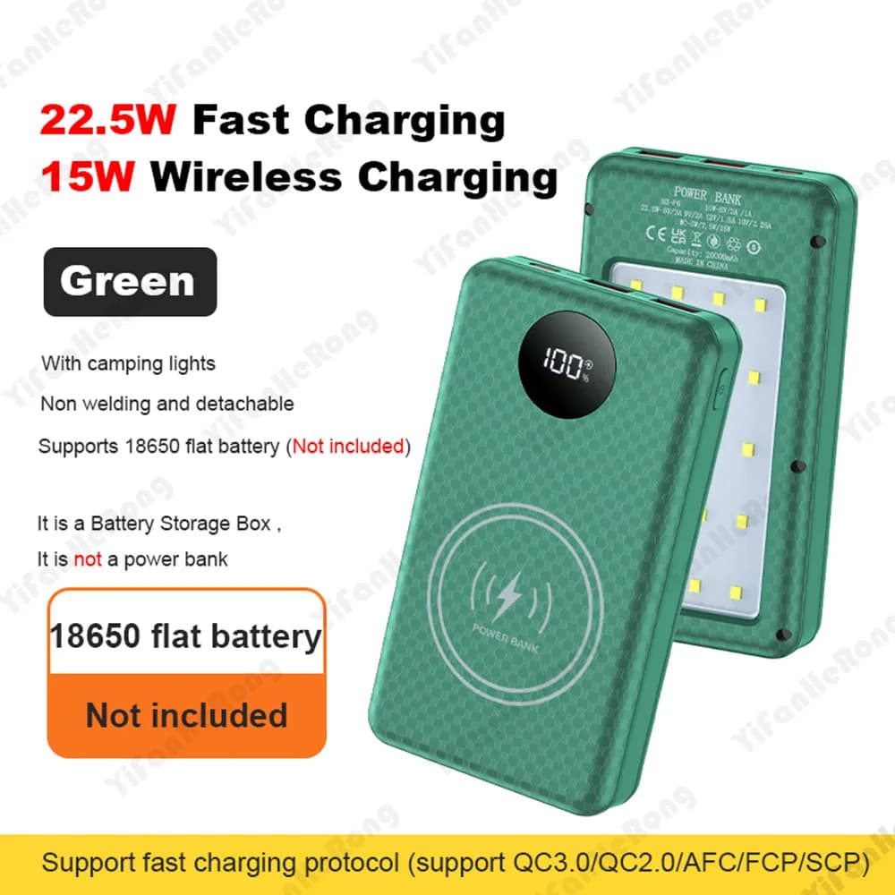 Supporto per scatola batteria P6 6 * 18650 Power Bank Doppia custodia di ricarica USB tipo C con luci da campeggio per custodie per batterie iPhone Huawei 18650