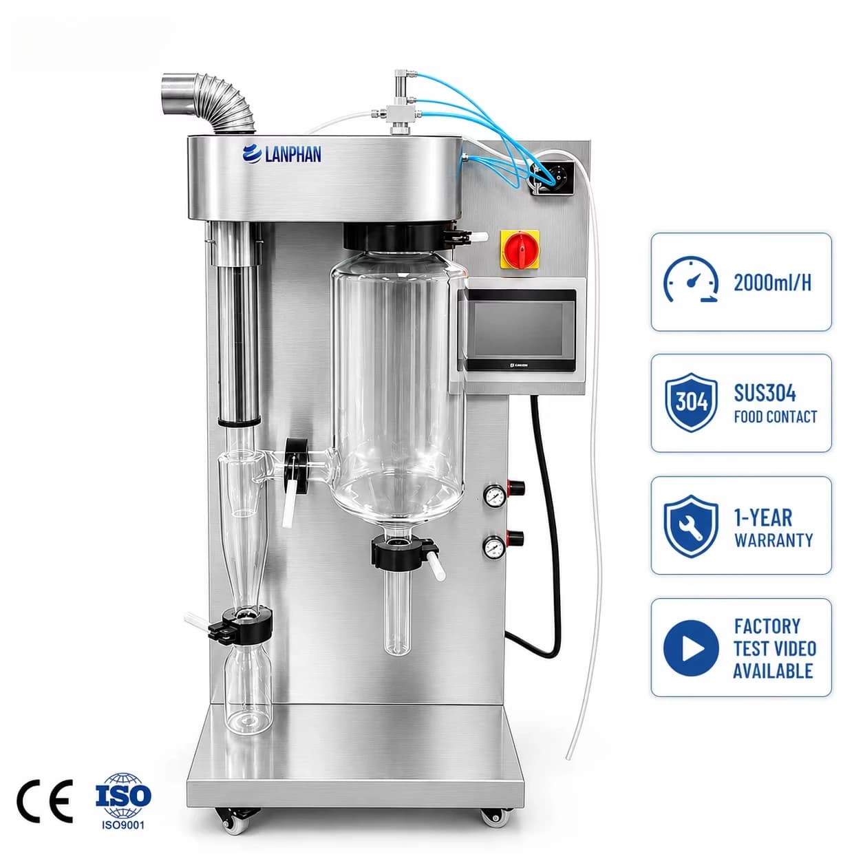 Small Batch Laboratory Scale 2000mL/h Spray Dryer Machine Ideal for Protein Powder, Herbal Extracts & Food Ingredients