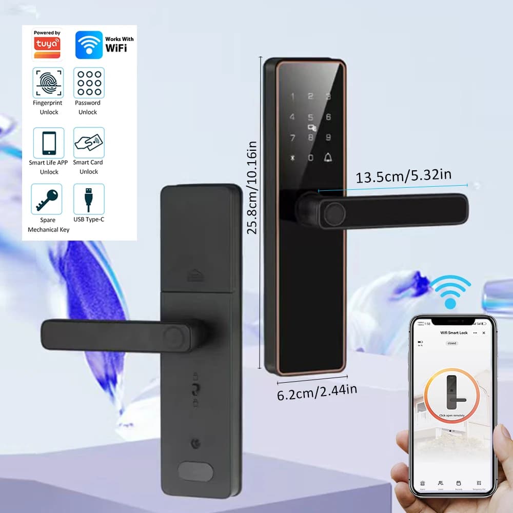 Serratura Elettronica Digitale WiFi Tuya per Casa Intelligente, Serratura Biometrica con Impronta Digitale per la Sicurezza Domestica