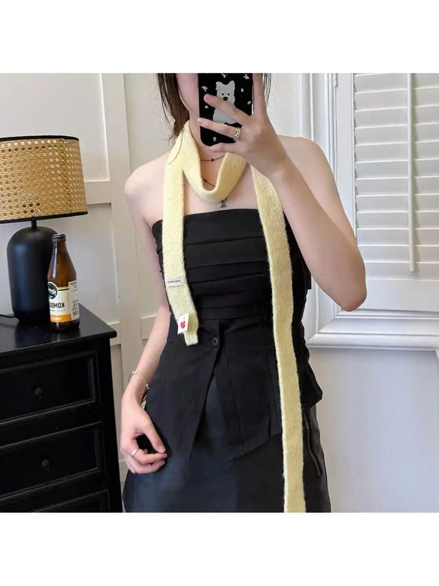 Sciarpa lunga e sottile in tinta unita per donna, accessorio alla moda per il pendolarismo quotidiano