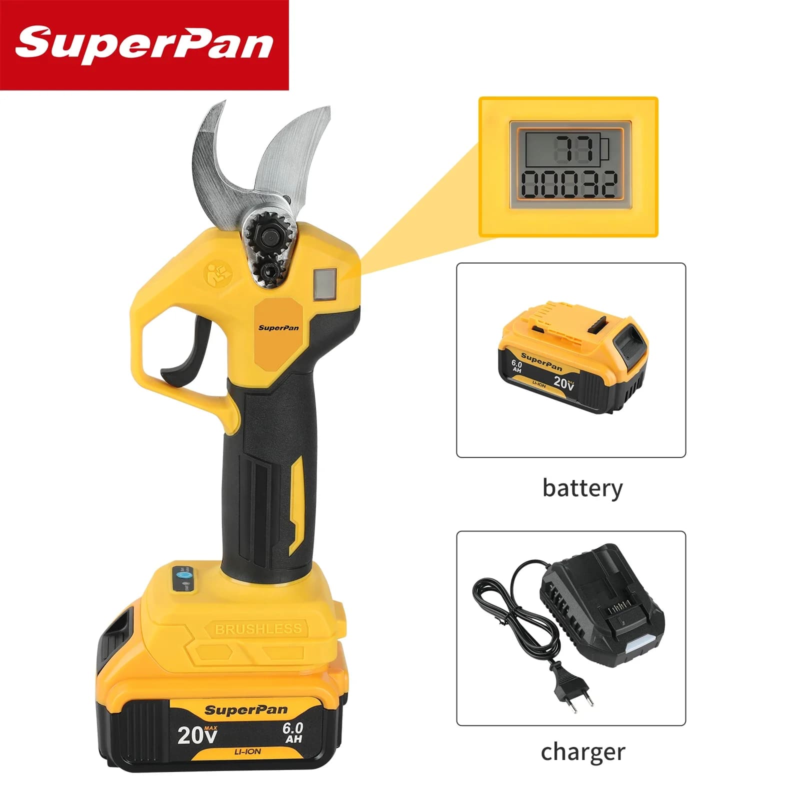 SuperPan Battery Electric Scissors for Garden and Frutteti Power, Compatible with Dewalt 20V Batteries