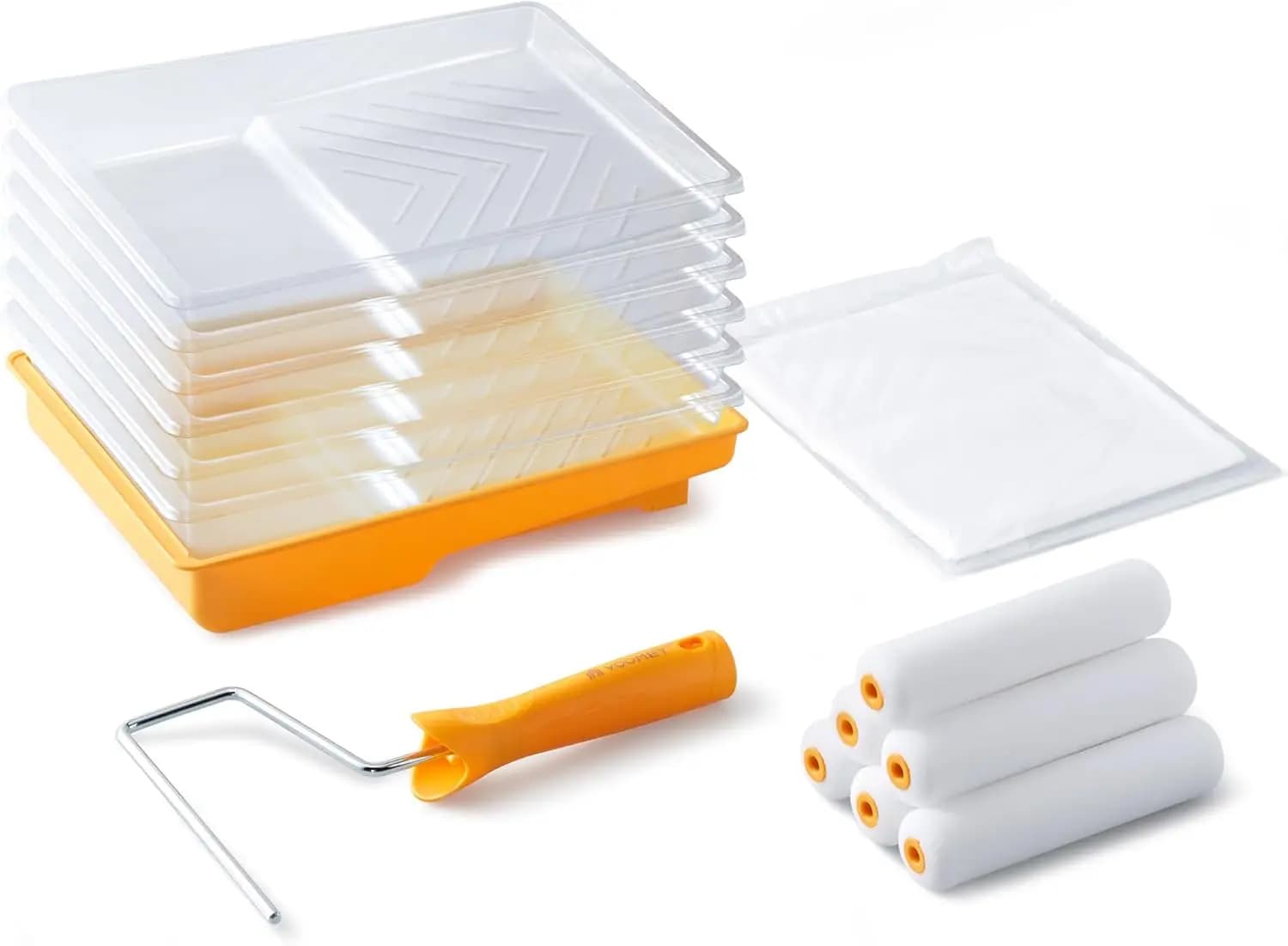 Kit of 15 Foam Rollers 6 Inch with Tray and Uniform Painting Coatings on Walls, Doors, Furniture