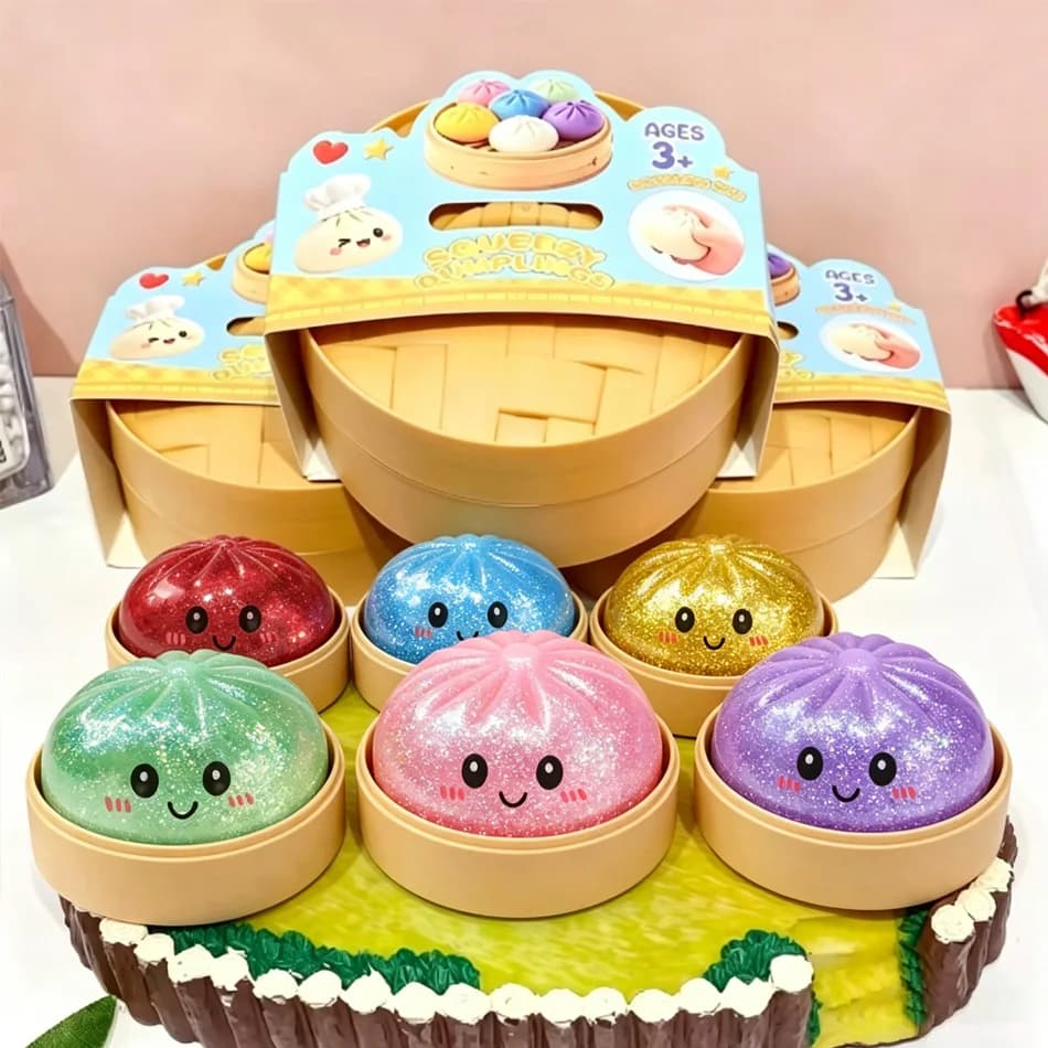 Glitter Dumpling Squishy ULTRA RARE Gold Glitter Hidden Edition Dumplings Sensory Steamer Soft TPR Dough Ball for Stress Relief