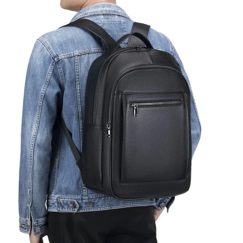 Leather double shoulder male bag computer bag top layer of cowhide large capacity backpack college student schoolbag