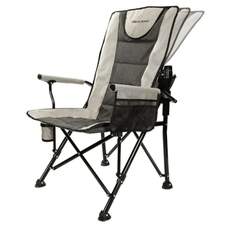 Camping Chairs for Adults - Heavy Duty Folding Chairs for Outside Support 400 LBS - Padded High Back Camp Chair with Movable Ba