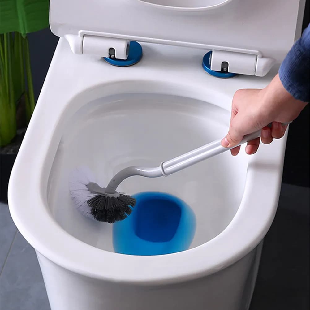 3Pcs Long Handle Toilet Brush Set S-Curved Cleaning Head Automatic Base Opening Wall Hanging Space Saving for Home Bathroom