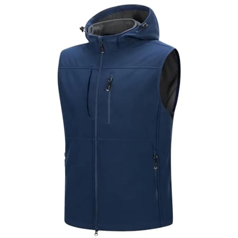 Gilet Softshell Leggero da Uomo con Cappuccio, Giacca Senza Maniche Antivento Foderata in Pile con Zip per Golf e Corsa
