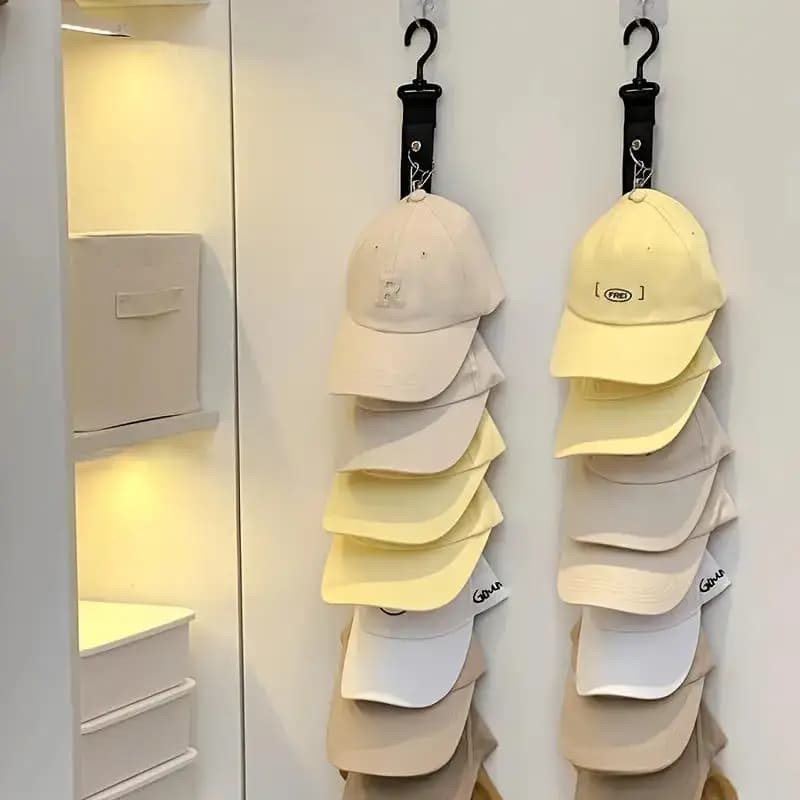 Organizzatore per cappellini da baseball con 8 clip, organizer per cappellini da baseball con forte adesivo/da appendere al muro per un massimo di 16 cappelli