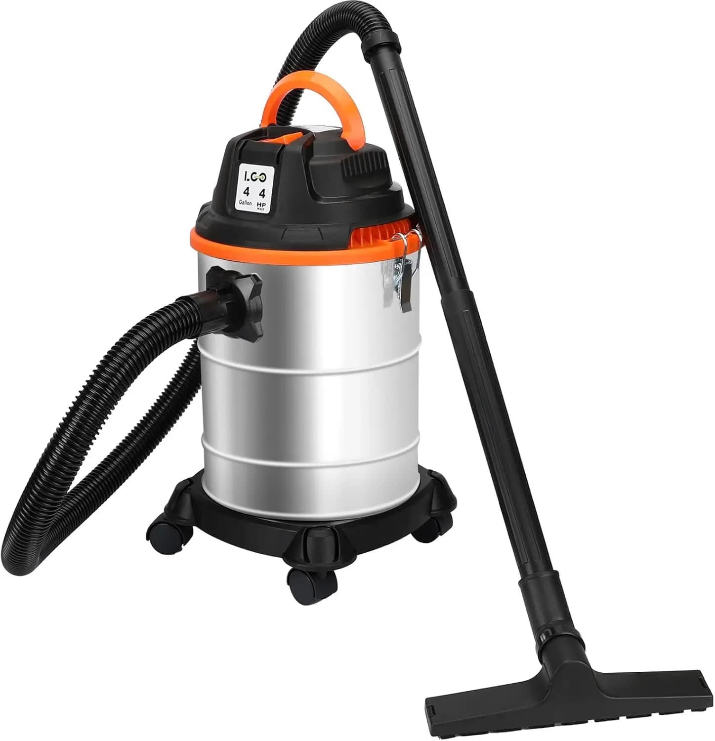 Aspirapolvere per Solidi e Liquidi da 4 Galloni con Serbatoio in Acciaio Inox, Motore da 4HP, Accessori per Officina, Garage, Casa e Pulizia Auto