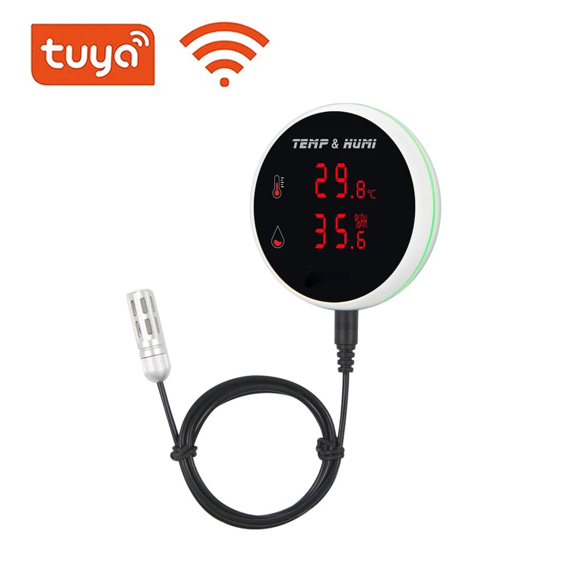 Tuya WiFi Temperature Humidity Sensor with External Probe Smart Hygrometer Thermometer Support 1m/3m Detection Wire -40℃~120℃