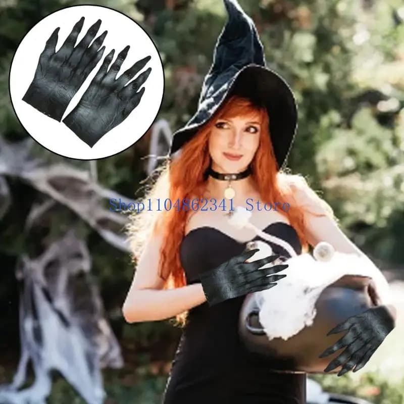 5asd Maschera da diavolo Halloween Guanti da lupo mannaro in lattice Guanti da demone orribile Guanti da mano zombie Guanti