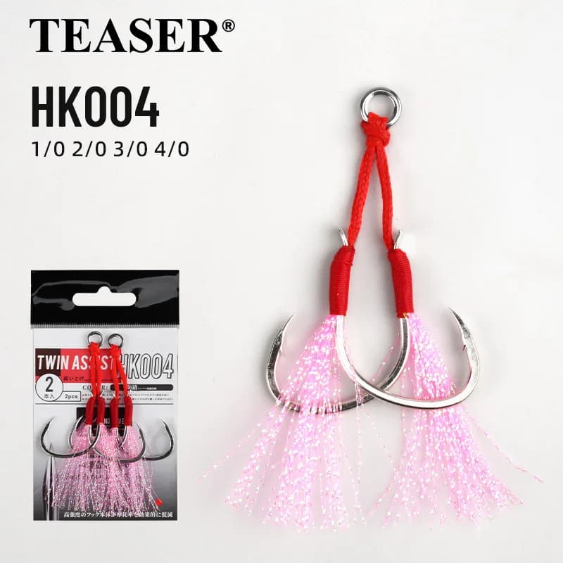 TEASER 2PC/10PCS HK004 Gancio per piastra in ferro da jigging lento 1/0 2/0 3/0 4/0 Doppio gancio lucido per la pesca in mare ASIST HOOK