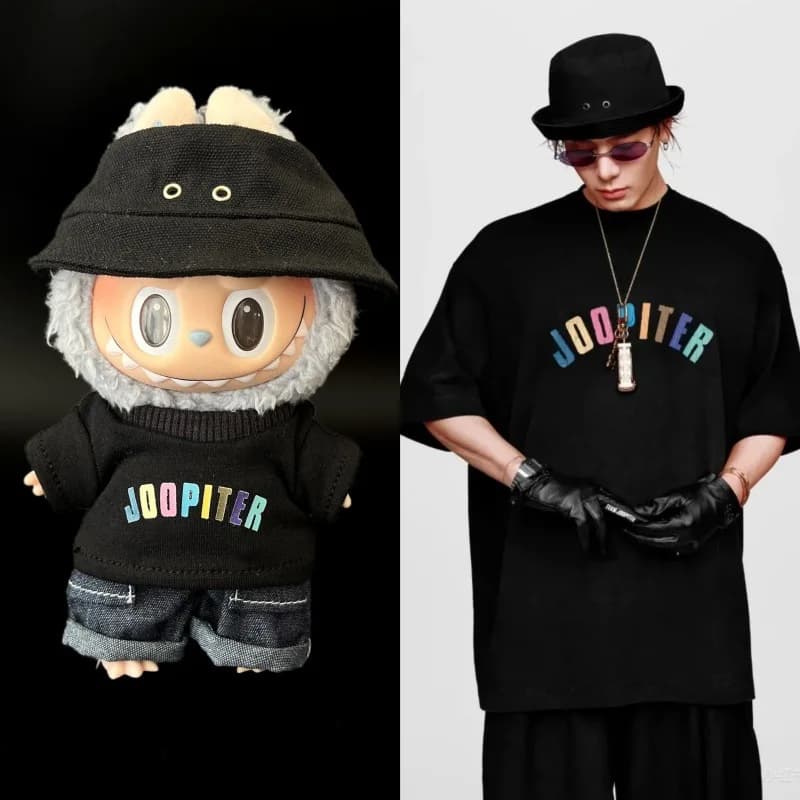 Abbigliamento per Labubu da 17 cm, stile Kpop Star Idol Jackson Wang, T-shirt, jeans, cappello da pescatore, accessori fai da te per bambole Labubu