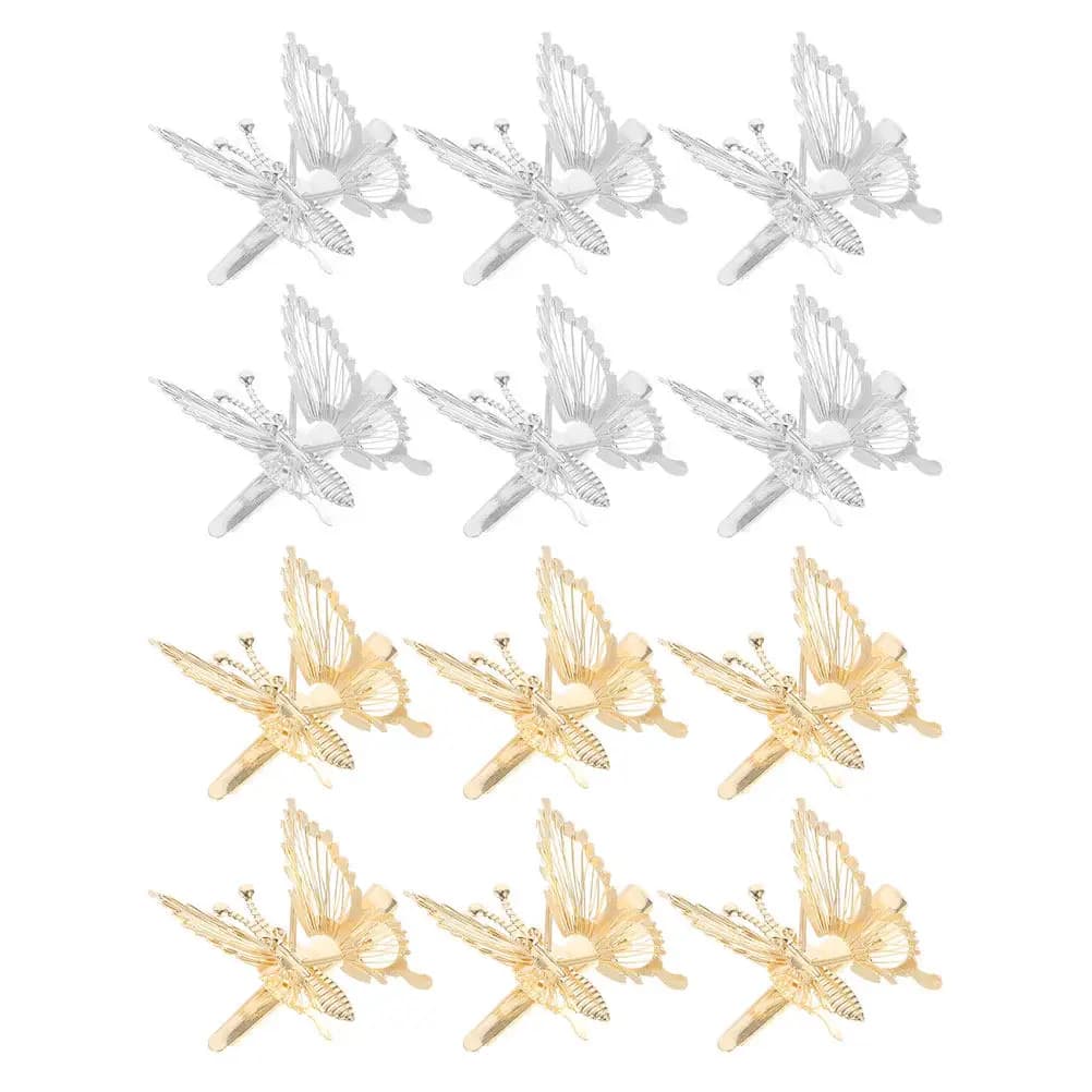 12Pcs Butterflies Hair Clips Metallic 3D Hollow Vivid Design Bright Luster Lightweight Secure Hold Hair Accessories for Women