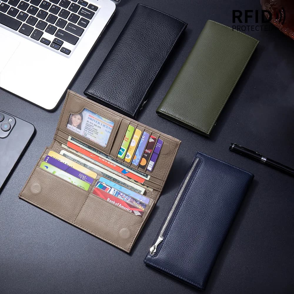 Portafogli da uomo sottili in morbida pelle con blocco RFID, porta carte di credito, portafoglio lungo bifold da uomo con tasca portamonete